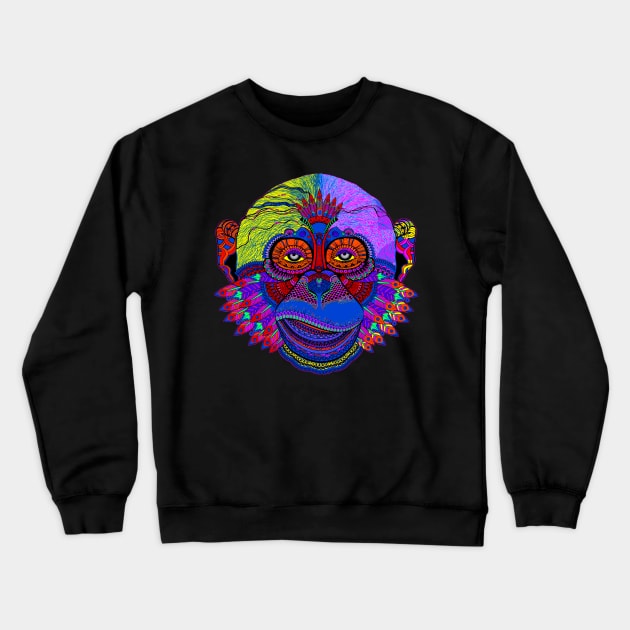 Multicolored Pop Art Monkey Face with Feathers Crewneck Sweatshirt by EDDArt